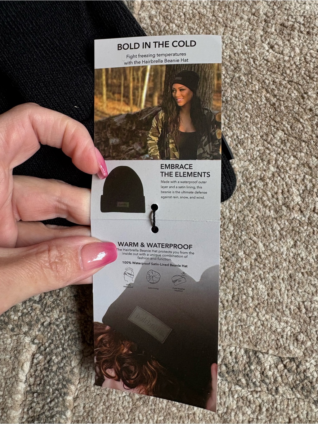Hairbrella Black Unisex Cuffed Beanie With A Satin Lining Nwt — image 6 of 8